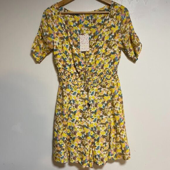 Free People Women's Yellow Floral Mini Dress New with tags - Picture 2 of 13